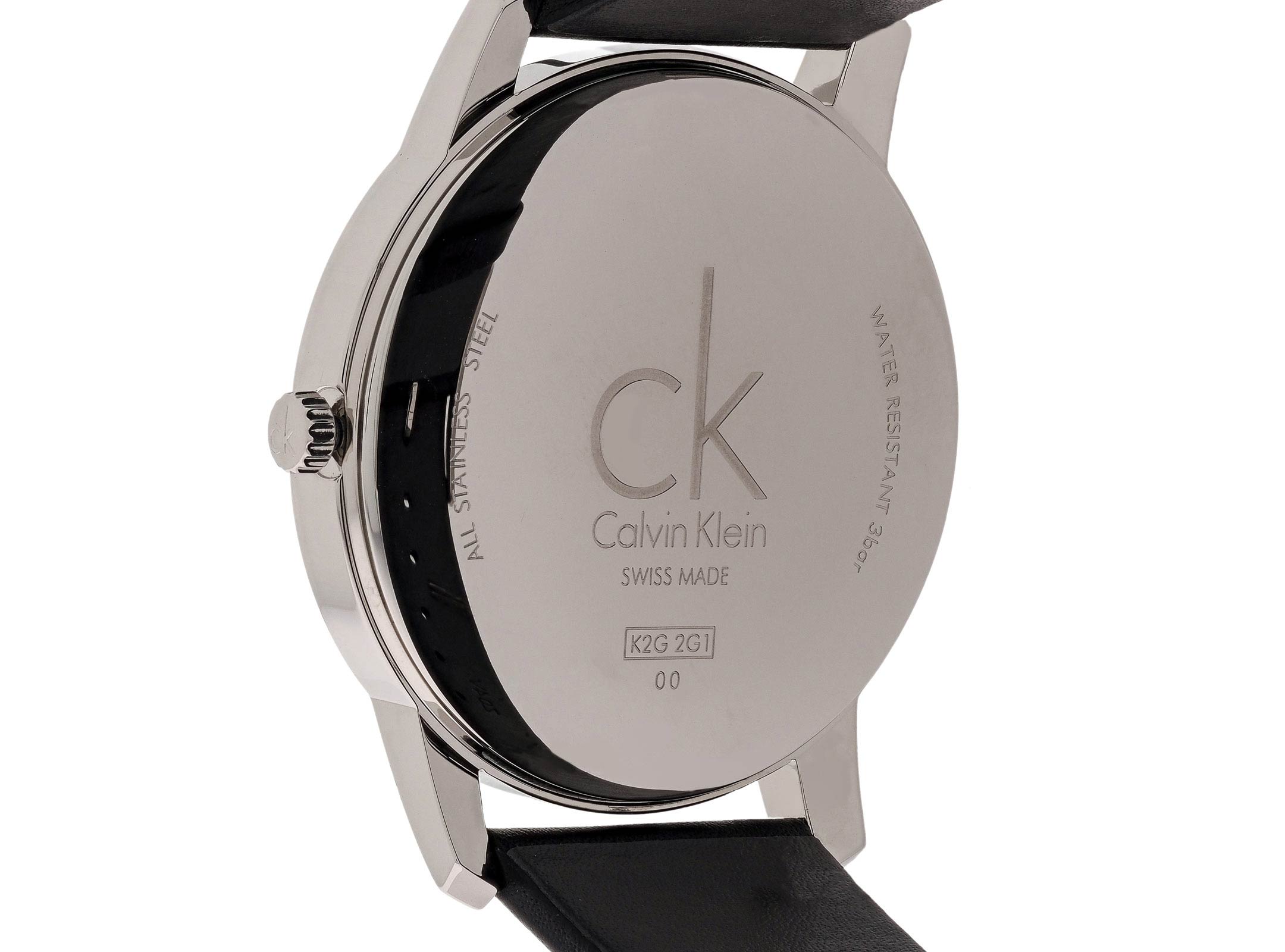 Calvin Klein City White Dial Black Leather Strap Watch for Men - K2G2G1CD Watches Calvin Klein   