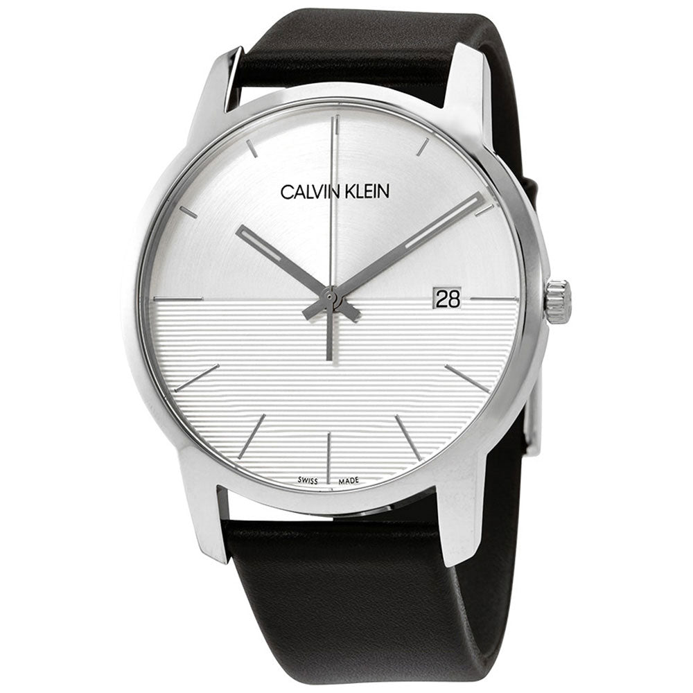 Calvin Klein City White Dial Black Leather Strap Watch for Men - K2G2G1CD Watches Calvin Klein   