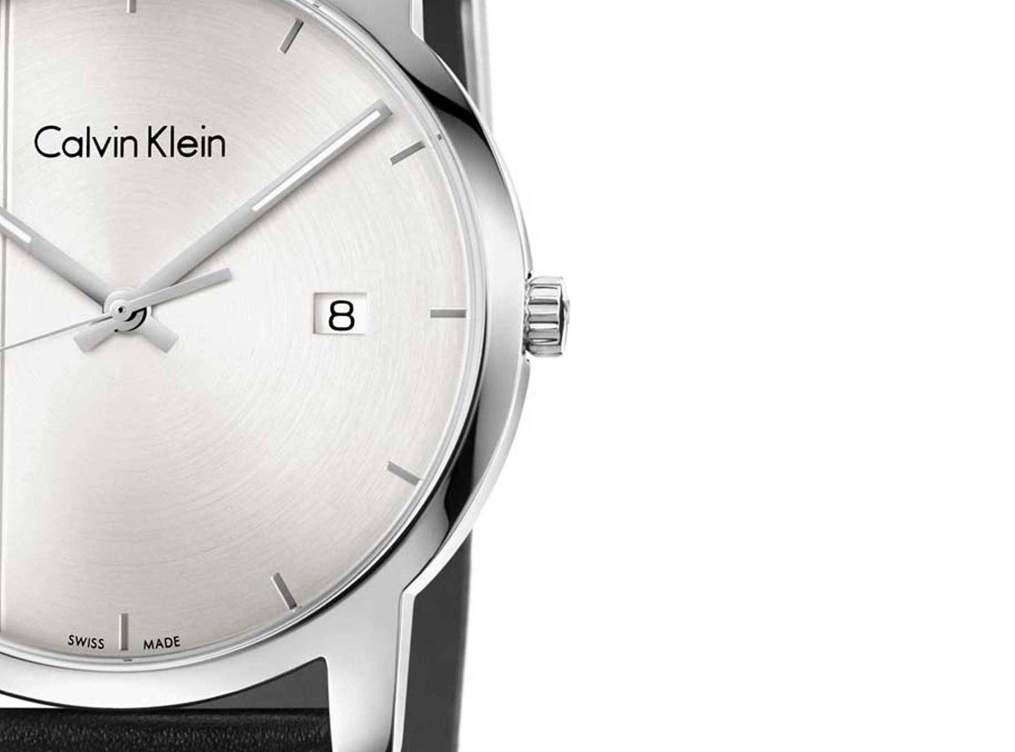 Calvin Klein City White Dial Black Leather Strap Watch for Men - K2G2G1CD Watches Calvin Klein   