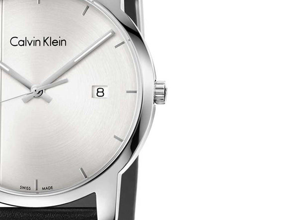 Calvin Klein City Silver Dial Black Steel Strap Watch for Men - K2G2G1CX Watches Calvin Klein   