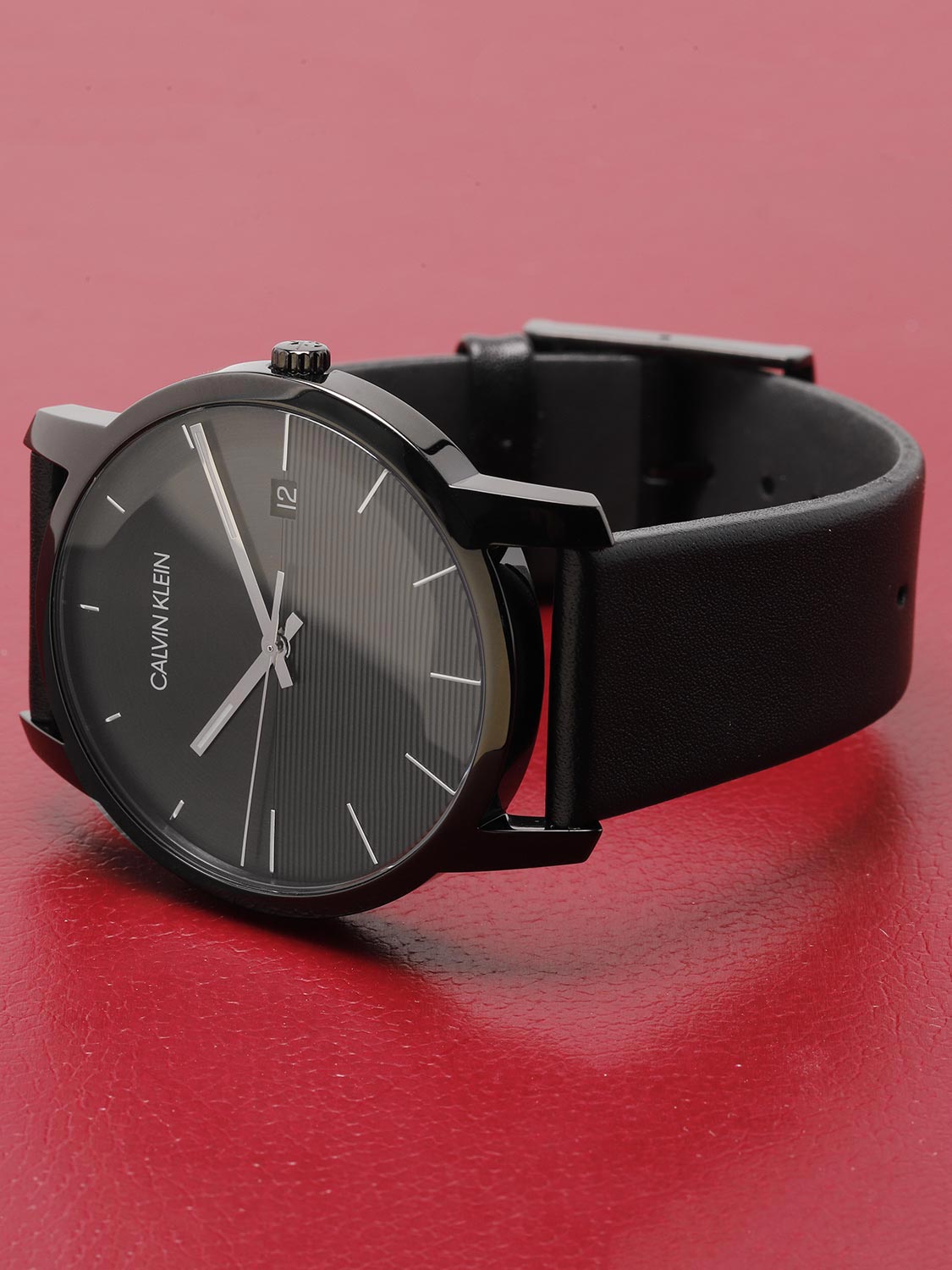 Calvin Klein City Quartz Black Dial Black Leather Strap Watch for Men - K2G2G4C1 Watches Calvin Klein   