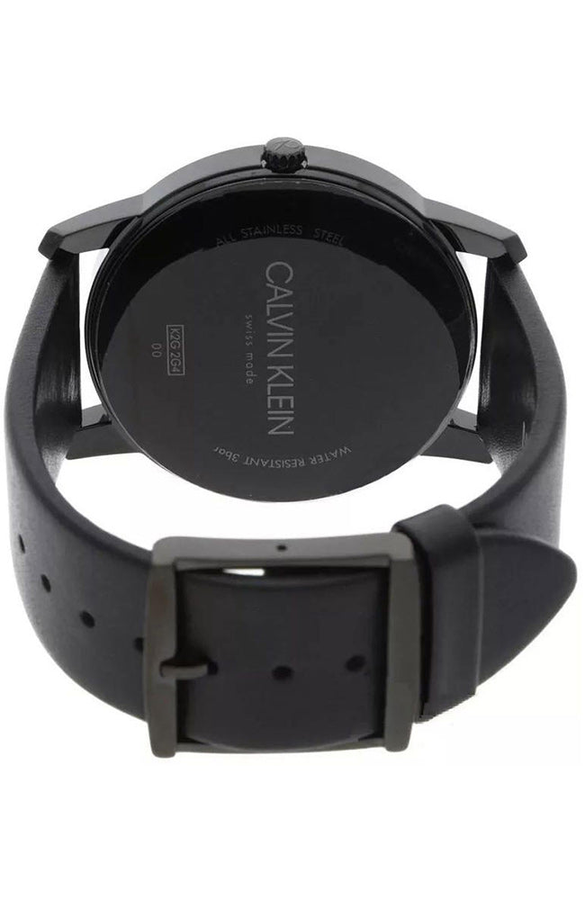 Calvin Klein City Quartz Black Dial Black Leather Strap Watch for Men - K2G2G4CX Watches Calvin Klein   