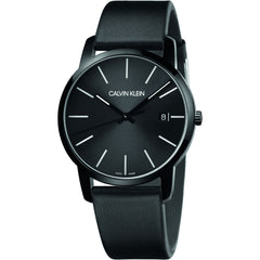 Calvin Klein City Quartz Black Dial Black Leather Strap Watch for Men - K2G2G4CX Watches Calvin Klein   