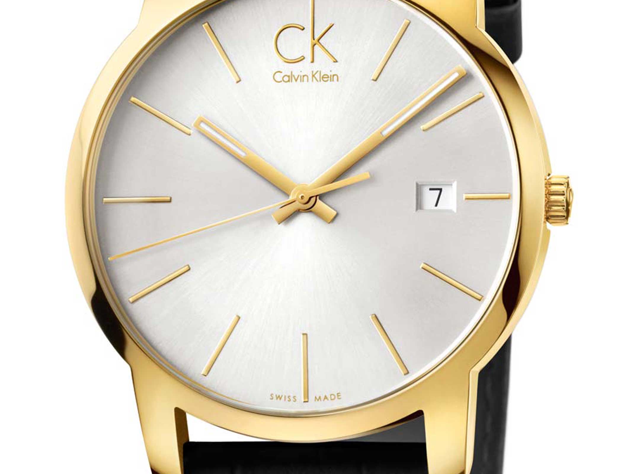 Calvin Klein City Mother of Pearl White Dial Black Leather Strap Watch for Men - K2G2G5C6 Watches Calvin Klein   