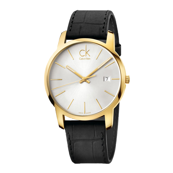 Calvin Klein City Mother of Pearl White Dial Black Leather Strap Watch for Men - K2G2G5C6 Watches Calvin Klein   