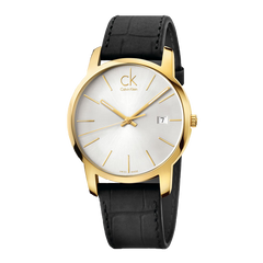 Calvin Klein City Mother of Pearl White Dial Black Leather Strap Watch for Men - K2G2G5C6 Watches Calvin Klein   