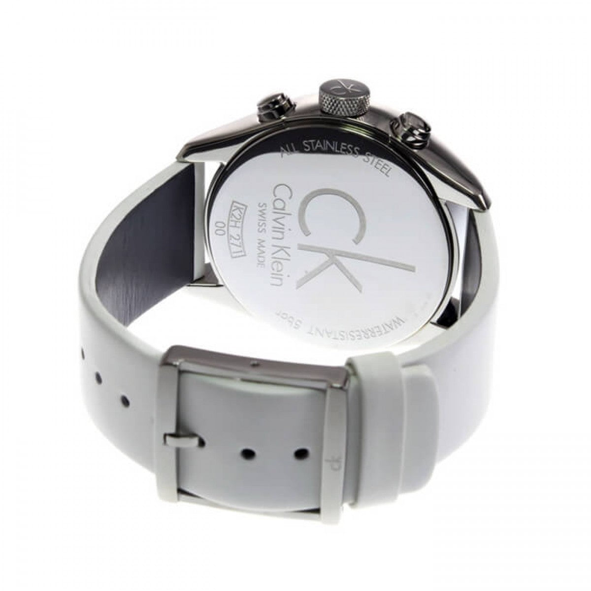 Calvin Klein Masculine Chronograph White Dial White Leather Strap Watch for Men - K2H27101 Watches Calvin Klein   