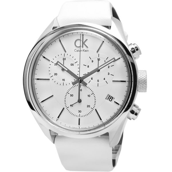 Calvin Klein Masculine Chronograph White Dial White Leather Strap Watch for Men - K2H27101 Watches Calvin Klein   