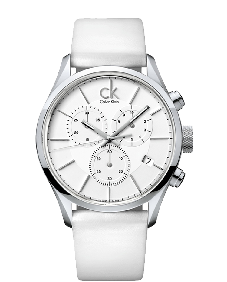 Calvin Klein Masculine Chronograph White Dial White Leather Strap Watch for Men - K2H27101 Watches Calvin Klein   