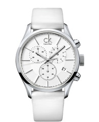 Calvin Klein Masculine Chronograph White Dial White Leather Strap Watch for Men - K2H27101 Watches Calvin Klein   