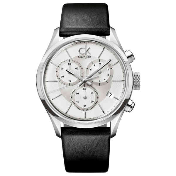 Calvin Klein Masculine Chronograph White Dial Black Leather Strap Watch for Men - K2H27120 Watches Calvin Klein   