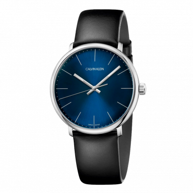 Calvin Klein High Noon Quartz Blue Dial Black Leather Strap Watch for Men - K8M211CN Watches Calvin Klein   