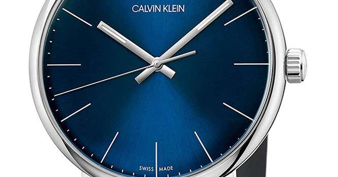 Calvin Klein High Noon Quartz Blue Dial Black Leather Strap Watch for Men - K8M211CN Watches Calvin Klein   