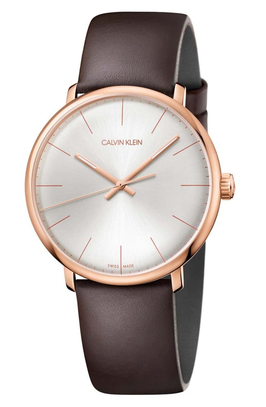 Calvin Klein High Noon Silver Dial Brown Leather Strap Watch for Men - K8M216G6 Watches Calvin Klein   