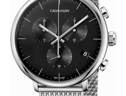 Calvin Klein High Noon Chronograph Black Dial Silver Mesh Bracelet Watch for Men - K8M27121 Watches Calvin Klein   