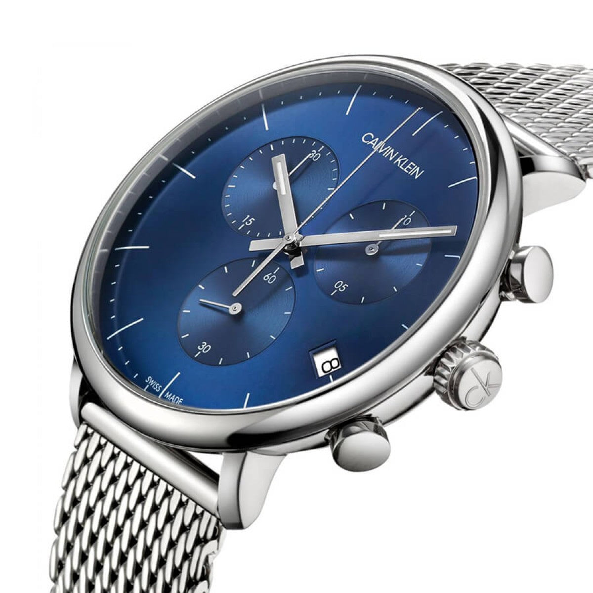 Calvin Klein High Noon Chronograph Blue Dial Silver Mesh Bracelet Watch for Men - K8M2712N Watches Calvin Klein   