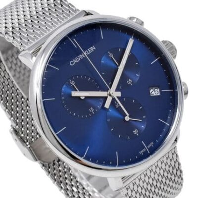 Calvin Klein High Noon Chronograph Blue Dial Silver Mesh Bracelet Watch for Men - K8M2712N Watches Calvin Klein   