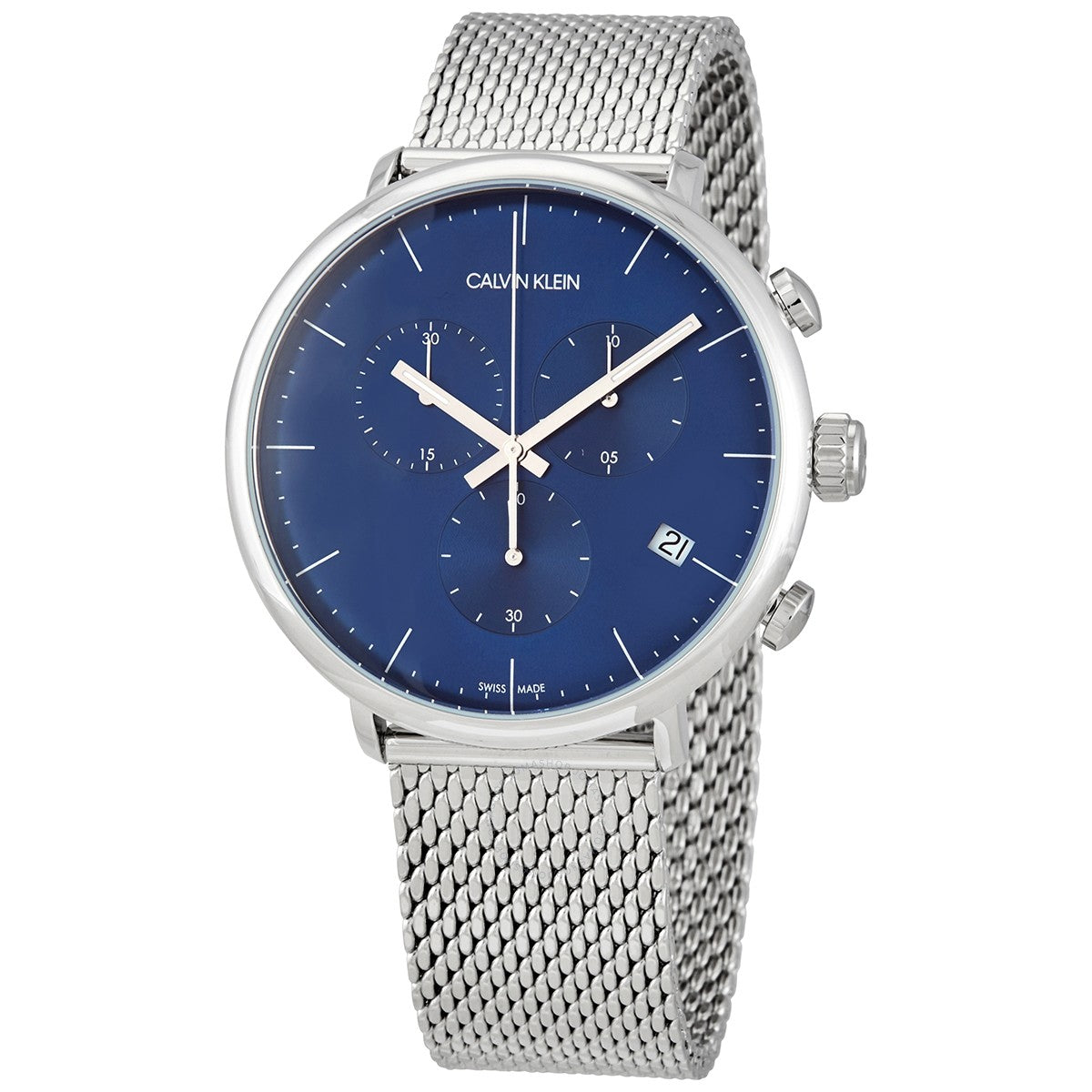 Calvin Klein High Noon Chronograph Blue Dial Silver Mesh Bracelet Watch for Men - K8M2712N Watches Calvin Klein   