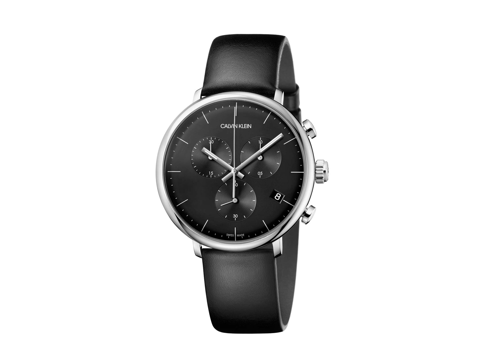 Calvin Klein High Noon Chronograph Black Dial Black Leather Strap Watch for Men - K8M271C1 Watches Calvin Klein   