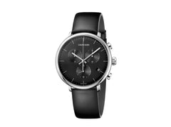 Calvin Klein High Noon Chronograph Black Dial Black Leather Strap Watch for Men - K8M271C1 Watches Calvin Klein   