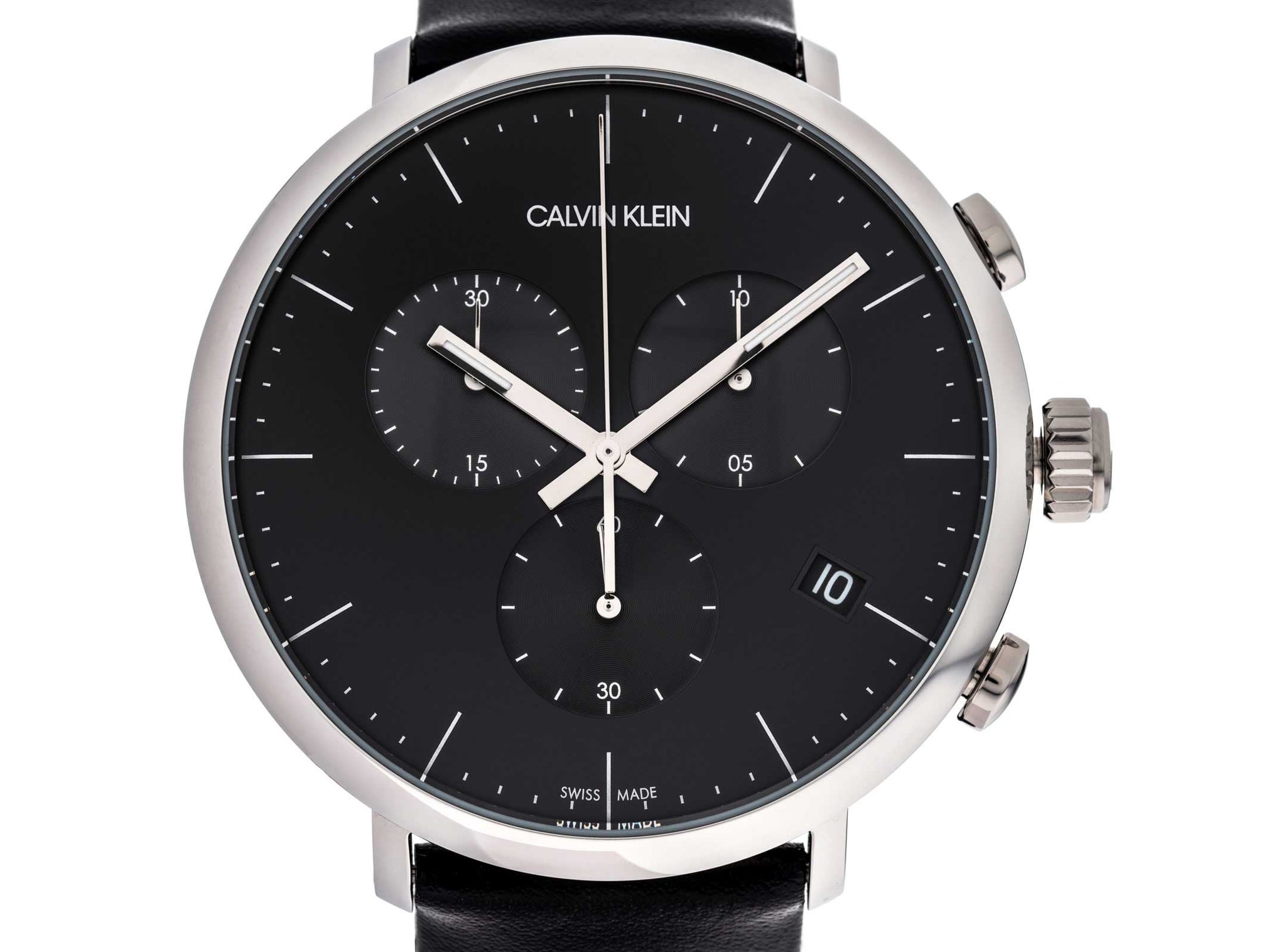 Calvin Klein High Noon Chronograph Black Dial Black Leather Strap Watch for Men - K8M271C1 Watches Calvin Klein   