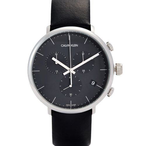 Calvin Klein High Noon Chronograph Black Dial Black Leather Strap Watch for Men - K8M271C1 Watches Calvin Klein   