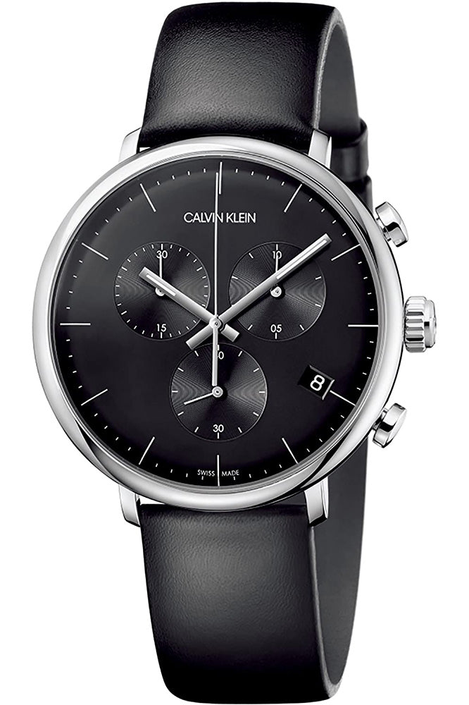 Calvin Klein High Noon Chronograph Black Dial Black Leather Strap Watch for Men - K8M271C1 Watches Calvin Klein   