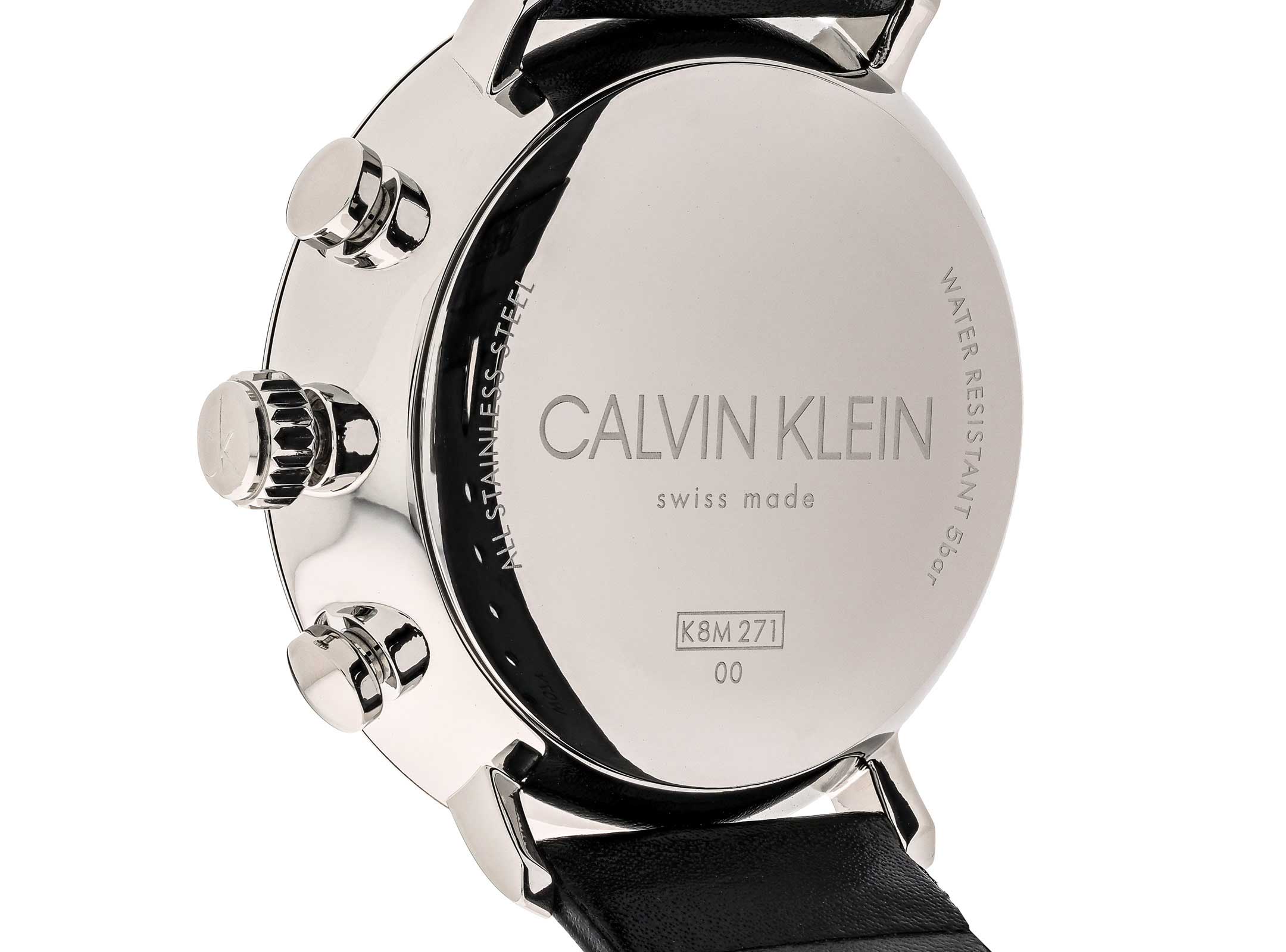 Calvin Klein High Noon Chronograph Black Dial Black Leather Strap Watch for Men - K8M271C1 Watches Calvin Klein   