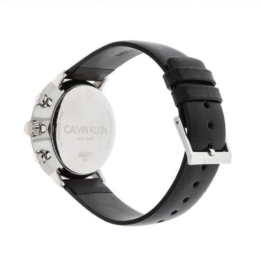 Calvin Klein High Noon Chronograph White Dial Black Leather Strap Watch for Men - K8M271C6 Watches Calvin Klein   