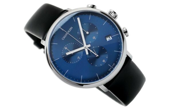 Calvin Klein High Noon Chronograph Blue Dial Black Leather Strap Watch for Men - K8M271CN Watches Calvin Klein   