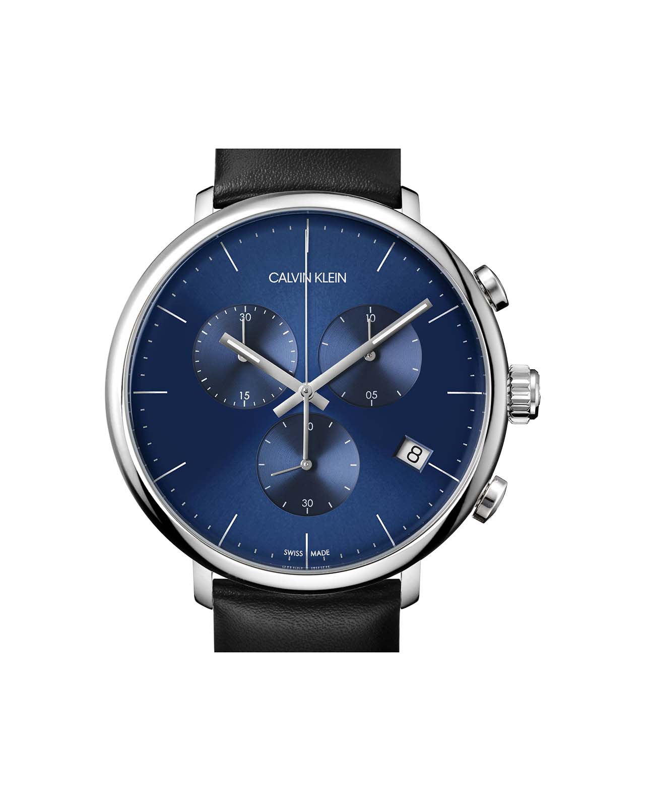 Calvin Klein High Noon Chronograph Blue Dial Black Leather Strap Watch for Men - K8M271CN Watches Calvin Klein   