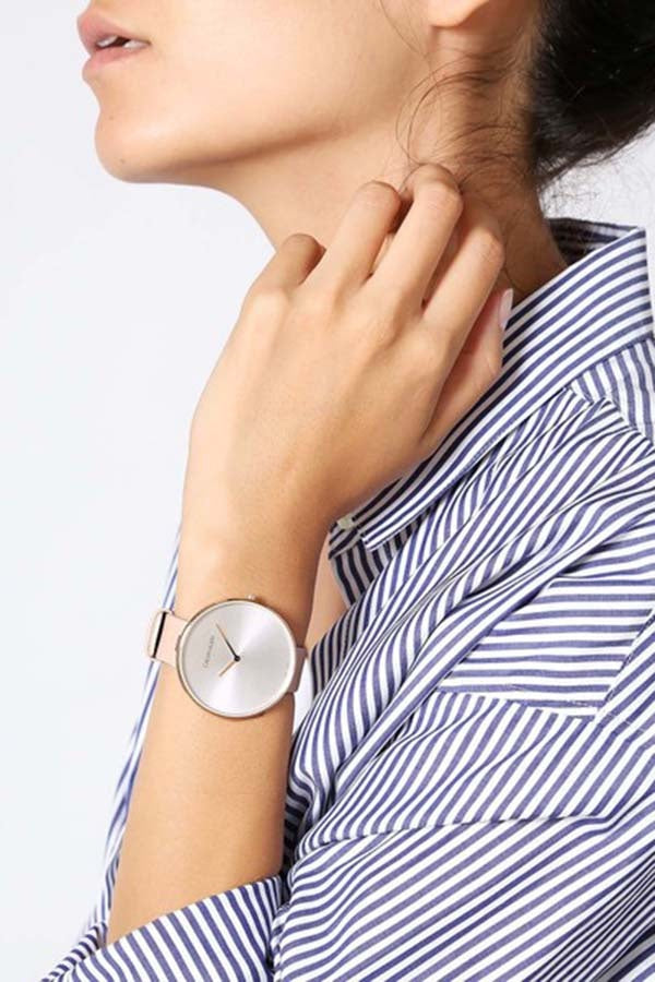 Calvin Klein Full Moon White Dial White Leather Strap Watch for Women - K8Y236L6 Watches Calvin Klein   