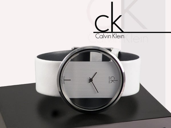 Calvin Klein Glam Transparent Dial White Leather Strap Watch for Women - K9423101 Watches Calvin Klein   