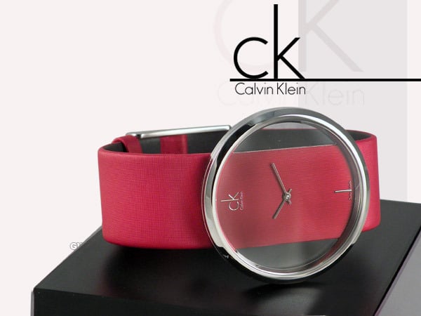 Calvin Klein Glam Transparent Dial Red Leather Strap Watch for Women - K9423144 Watches Calvin Klein   