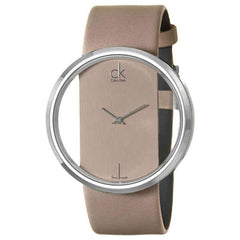 Calvin Klein Glam Transparent Dial Beige Leather Strap Watch for Women - K9423162 Watches Calvin Klein   