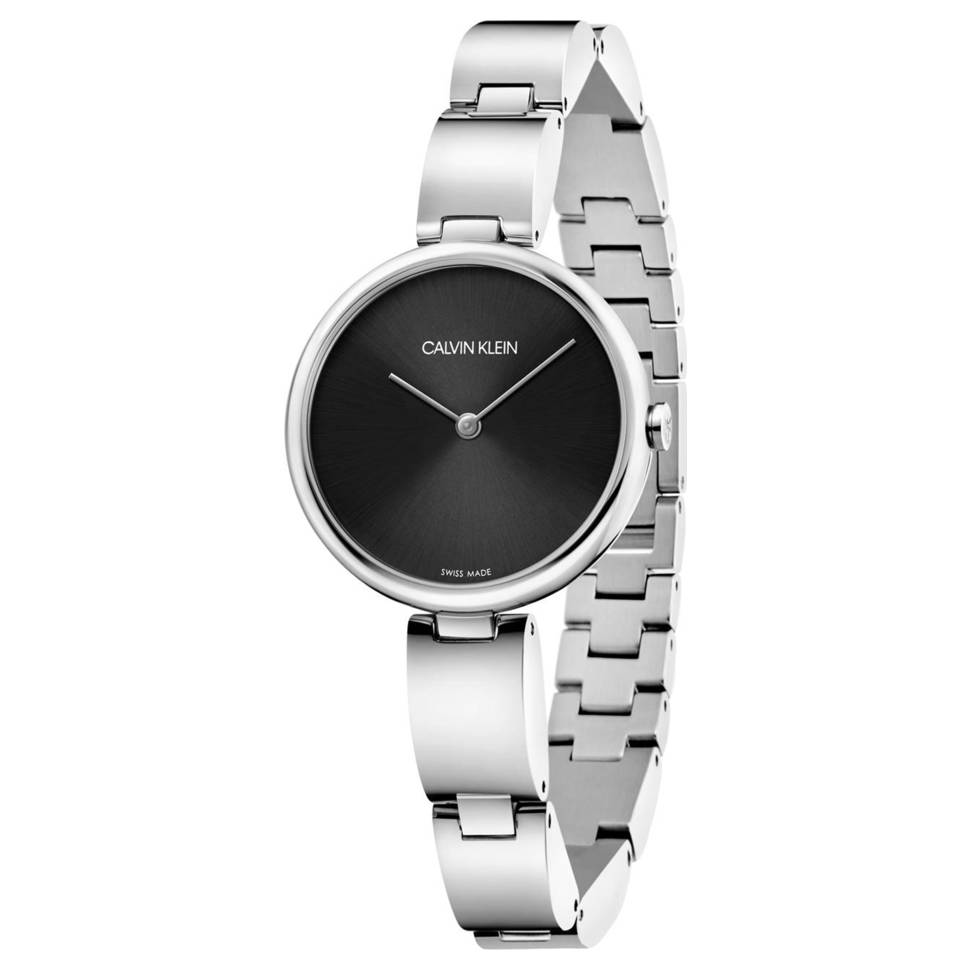 Calvin Klein Wavy Black Dial Silver Steel Strap Watch for Women - K9U23141 Watches Calvin Klein   