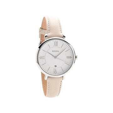 Fossil Jacqueline Beige Dial Pink Leather Strap Watch for Women - ES3793 Watches Fossil   