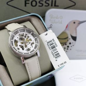 Fossil Boyfriend Automatic Skeleton Silver Dial White Leather Strap Watch for Women - ME3069 Watches Fossil   