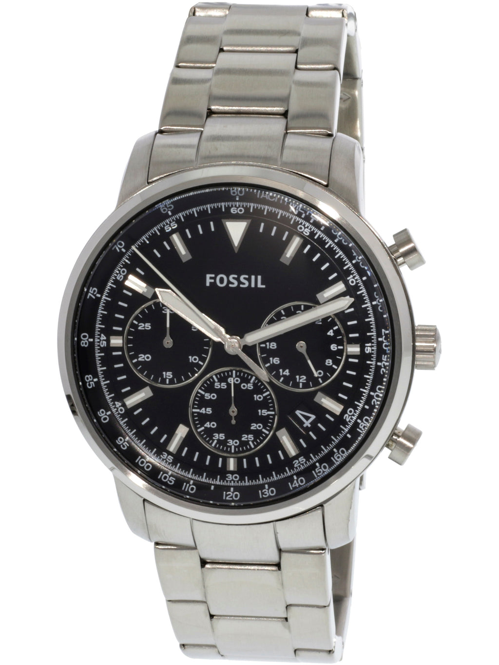 Fossil Goodwin Chronograph Black Dial Silver Steel Strap Watch for Men - FS5412 Watches Fossil   