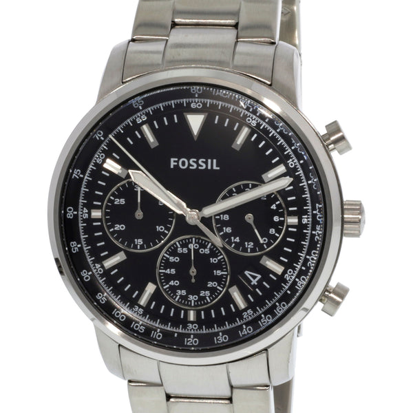 Fossil Goodwin Chronograph Black Dial Silver Steel Strap Watch for Men - FS5412 Watches Fossil   