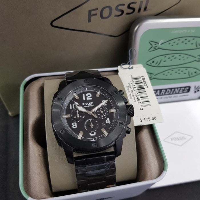 Fossil Machine Chronograph Black Dial Black Steel Strap Watch for Men - FS4927 Watches Fossil   