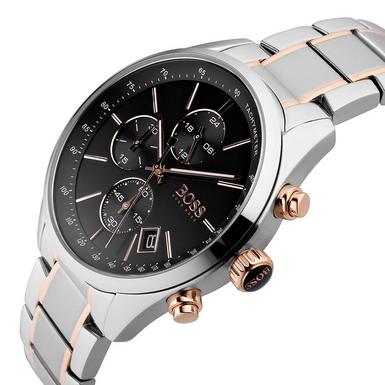 Hugo Boss Grand Prix Black Dial Two Tone Steel Strap Watch for Men - 1513473 Watches Hugo Boss   