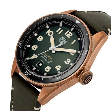 Tag Heuer Autavia Calibre 5 Automatic 42mm Olive Green Dial Leather Strap Watch for Men - WBE5190.FC8268 Watches Tag Heuer   