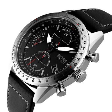 Hugo Boss Pilot Edition Black Dial Black Leather Strap Watch for Men - 1513853 Watches Hugo Boss   