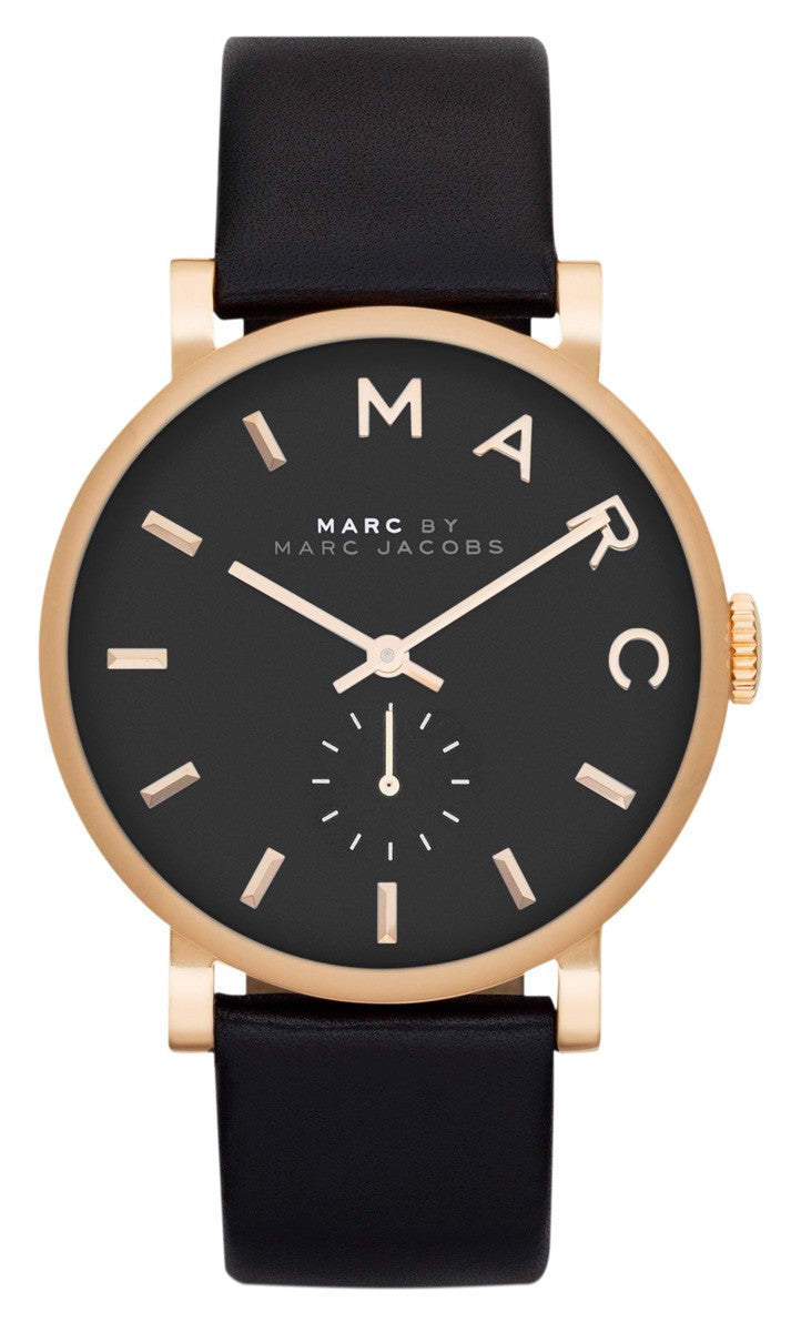 Marc Jacobs Baker Black Dial Black Leather Strap Watch for Women - MBM1269 Watches Marc Jacobs   