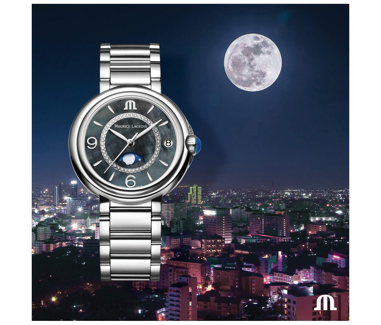 Maurice Lacroix Fiaba Moonphase Blue Dial Silver Steel Strap Watch for Women - FA1084-SS002-420-1 Watches Maurice Lacroix   