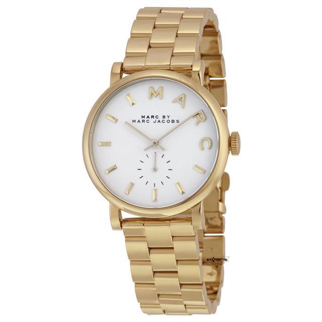 Marc Jacobs Baker White Dial Gold Stainless Steel Strap Watch for Women - MBM3243 Watches Marc Jacobs   