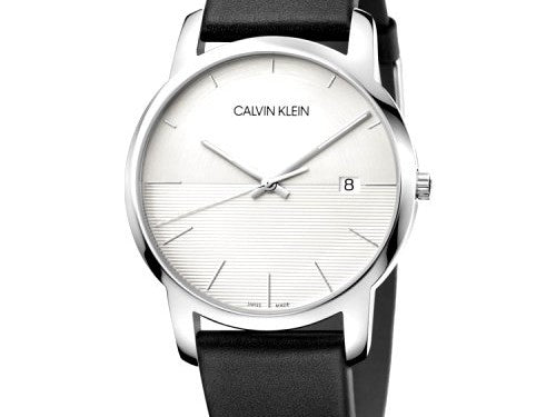 Calvin Klein City White Dial Black Leather Strap Watch for Men - K2G2G1CD Watches Calvin Klein   