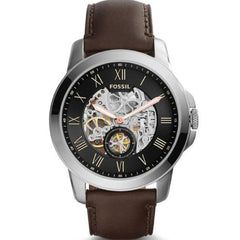 Fossil Grant Automatic Skeleton Black Dial Brown Leather Strap Watch for Men - ME3095 Watches Fossil   