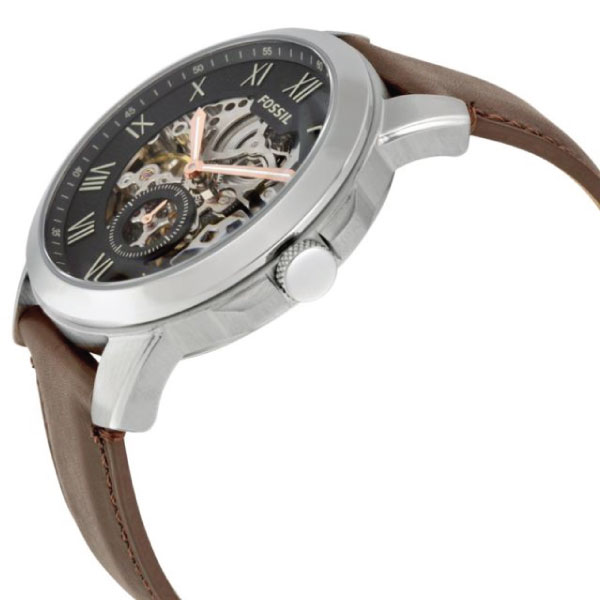 Fossil Grant Automatic Skeleton Black Dial Brown Leather Strap Watch for Men - ME3100 Watches Fossil   